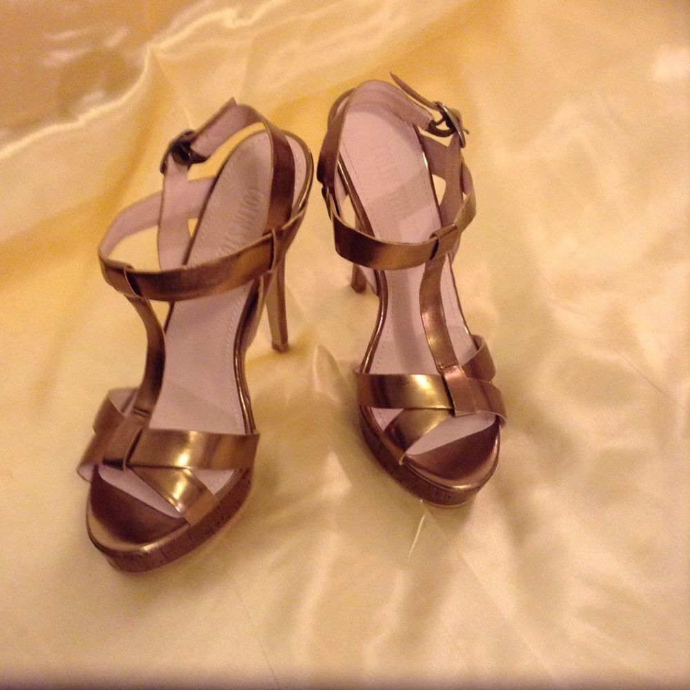 Colin Stuart Gold Platform Ankle Strap Sandal